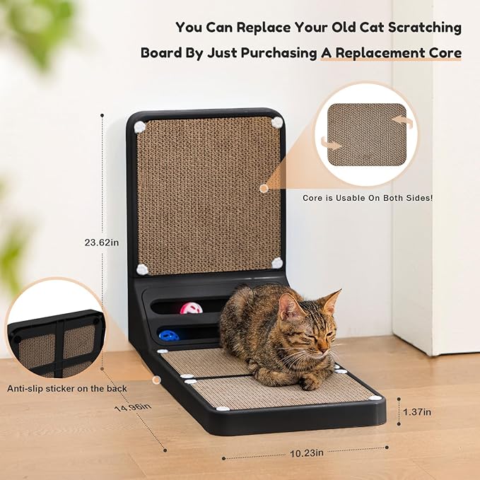 Cat Scratching Board Kitten Scratching Ball Wall Scratchers for Indoor Cats L Shaped Cat Scratcher Cats with Scratcher Pads Black