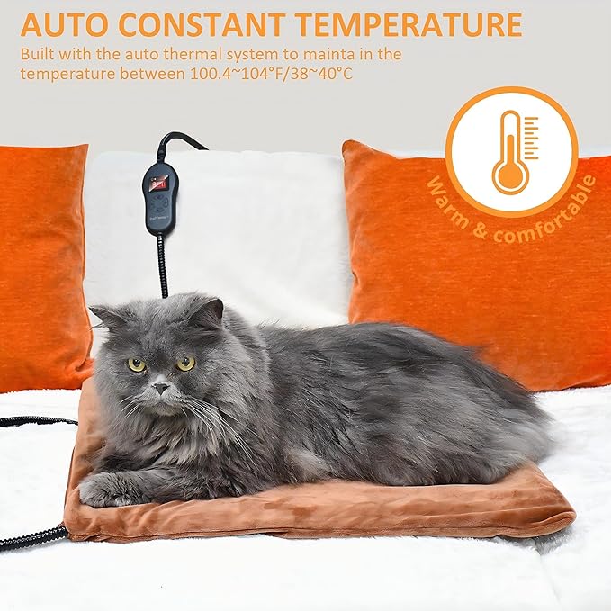 Pet Heating Pad for Cats and Dogs, Comfortable Heated Pet Bed, Waterproof Heated Pet Mat with 5 Adjustable Heat Levels, Timer & Auto Power-Off, Chew Resistant Cord, 16'' x 13''