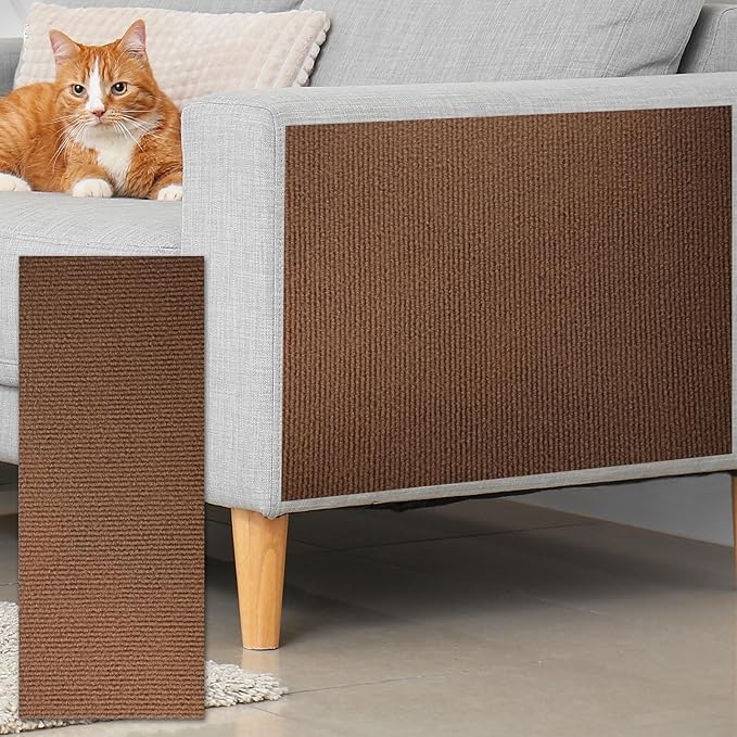 uxcell Self-Adhesive Cat Scratching Mat, 1 Roll 39.4" x 15.8" Couch Protector from Cat Claws for DIY Sofa, Wall, Doors, Cut Anti Cat Scratch Pad Carpet Mat, Brown