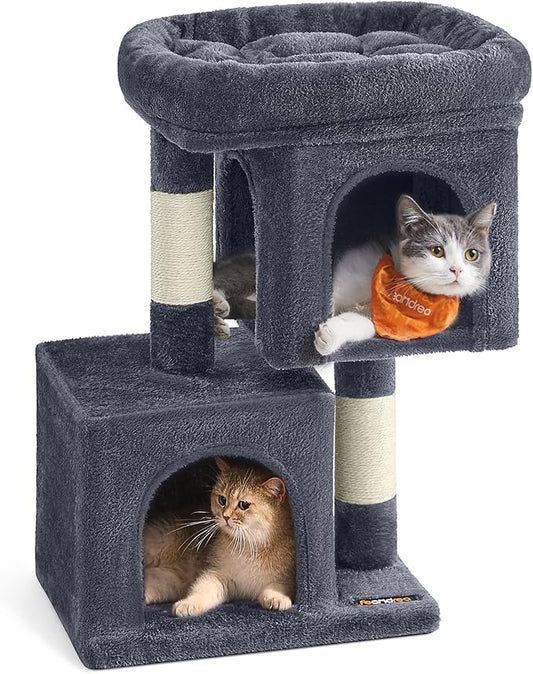 Feandrea Cat Tree, 26.4-Inch Cat Tower, S, Cat Condo for Kittens up to 7 lb, Large Cat Perch, 2 Cat Caves, Scratching Post, Smoky Gray UPCT611G01