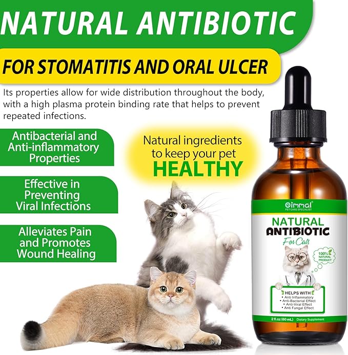 2PACK Antibiotics for Cats, Cat Antibiotics for Injections, Natural Cat antibiotic for Immune & Allergy Relief, Cough Relief, Yeast Injection, UTI Treatments, Cats Antibiotic Supplement Drops, 2*60ML