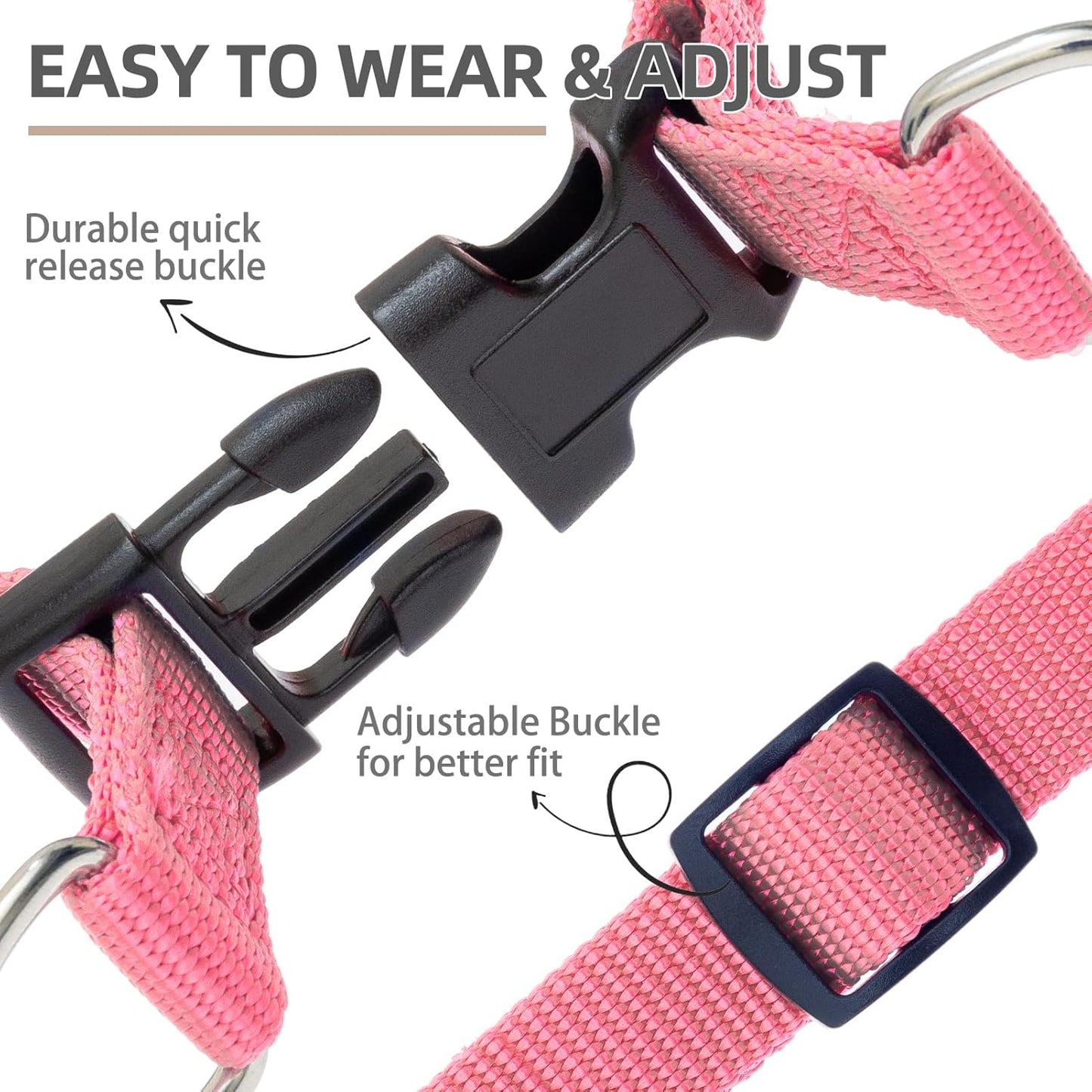 PUPTECK No Pull Dog Harness Soft Adjustable Basic Nylon Step in Puppy Vest Outdoor Walking with ID Tag and A-ir Tag Case, Fuchsia, M