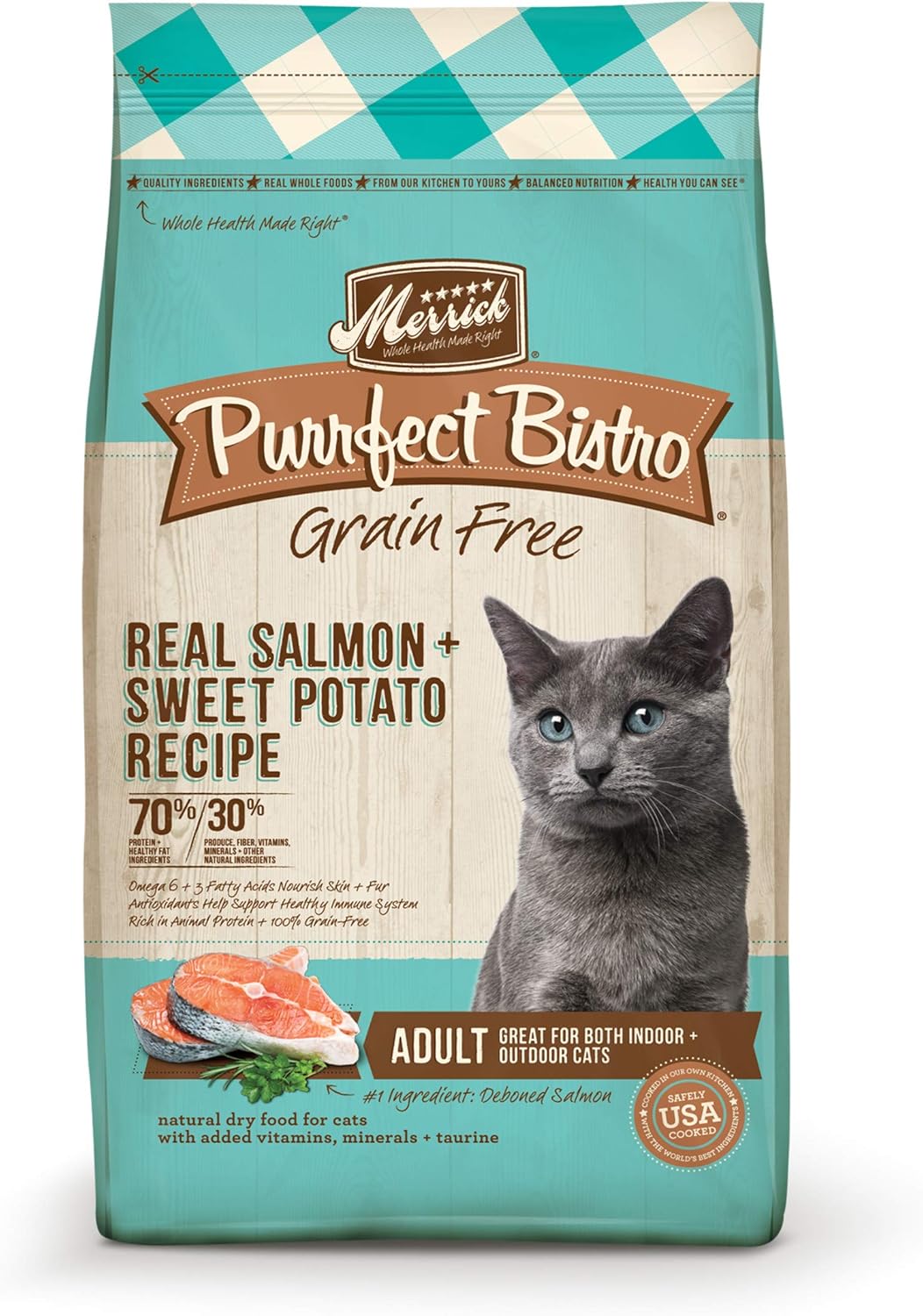 Merrick Purrfect Bistro Grain Free Natural Dry Cat Food For Adult Cats, Real Salmon And Sweet Potato Recipe - 7 lb. Bag