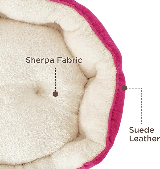 Bedsure Dog Beds for Small Dogs - Round Cat Beds for Indoor Cats, Washable Pet Bed for Puppy and Kitten with Slip-Resistant Bottom, 20 Inches, Sachet Pink