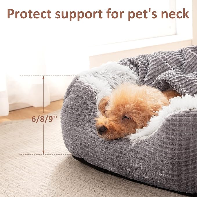 MIXJOY Dog Beds for Medium Large Small Dogs, Rectangle Cave Hooded Blanket Puppy Bed, Luxury Orthopedic Cat Beds for Indoor Cats, Warmth and Machine Washable (25 inches, Grey)