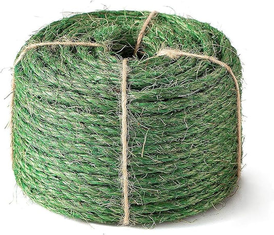 Green Cat Sisal Rope 6mm,JSPYFITS 1/4 inch Premium Durable Unoiled Sisal Twine for Repairing, Recovering or DIY Scratcher, Twisted Fiber Hemp Rope for Cat Tree and Tower (10M/33FT)