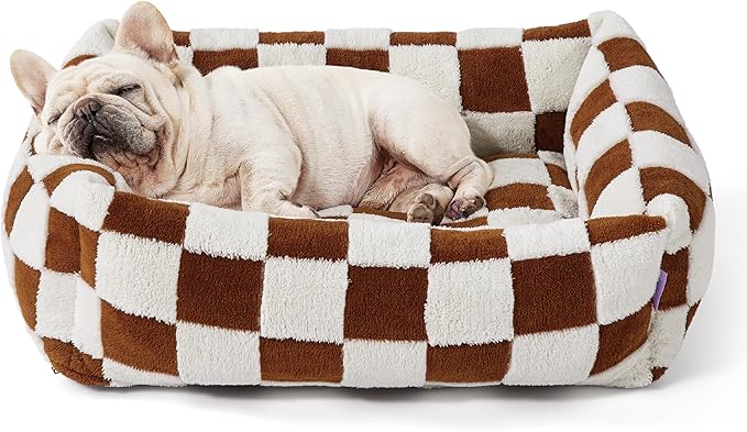 Lesure Cute Dog Bed for Medium Dogs - Washable Pet Beds,Cozy Rectangle Orthopedic Sofa with Jacquard Shaggy Plush & Anti Slip Bottom,30x24x8inches