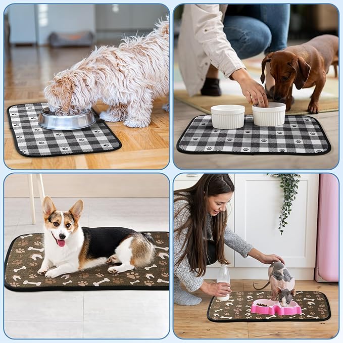 Dog Food Mats, Pet Bowl Mats, Super Absorbent and Dry, Prevents Spills, Non-Slip Design, Easy to Wash Machine Washable 14''x24'' (2 Pack)