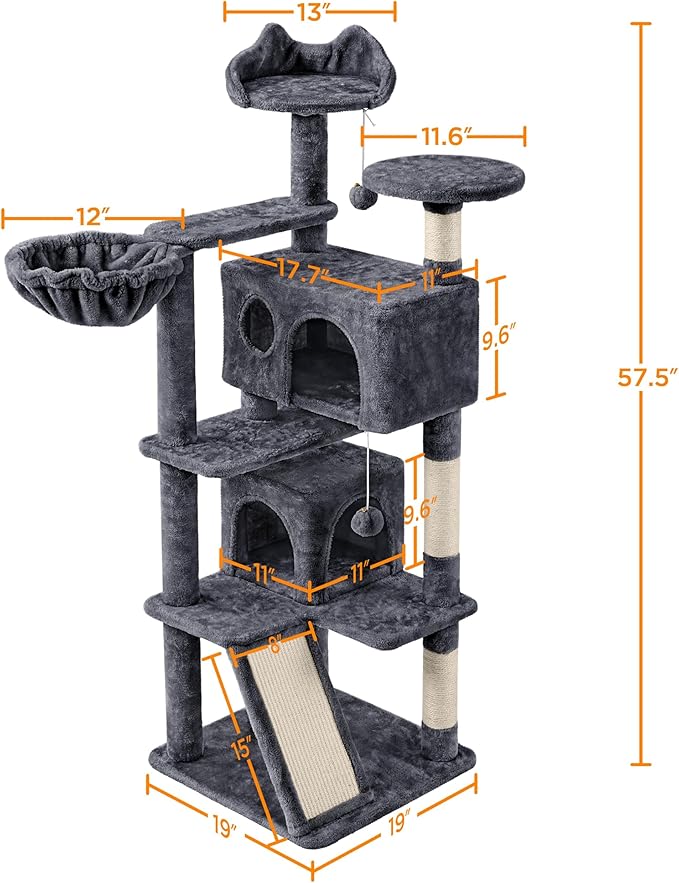 Topeakmart 57 inches Multi-Level Cat Tree Cat Condo with Scratching Posts Kittens Activity Tower Pet Play House Furniture