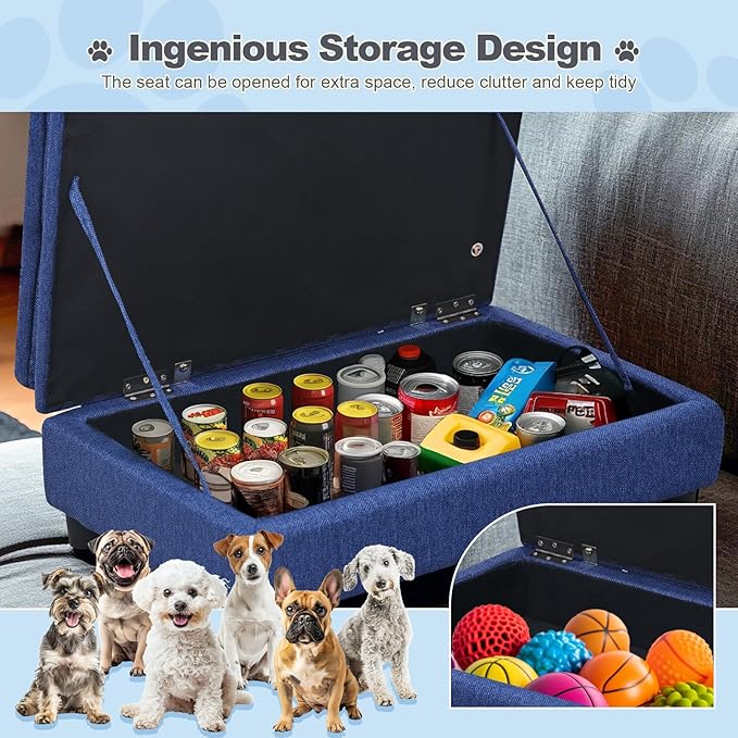 30" L Pet Sofa with Hidden Storage 30lbs, Dog Couch for Small-Sized Dogs and Cats, Soft Tufted Cushion, Blue