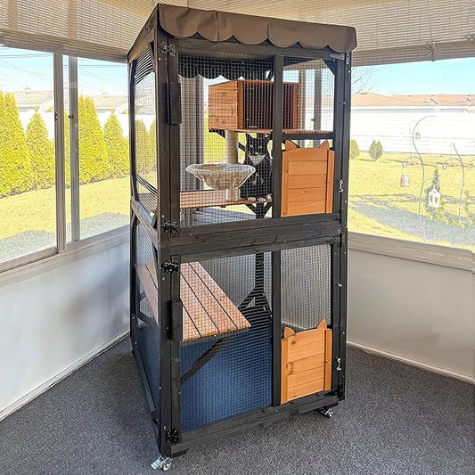 GUTINNEEN Cat House Outdoor Catio on Wheels 70.9" Cat Enclosure Perfect for 3-5 Cats,Waterproof Cover Kitty Shelter