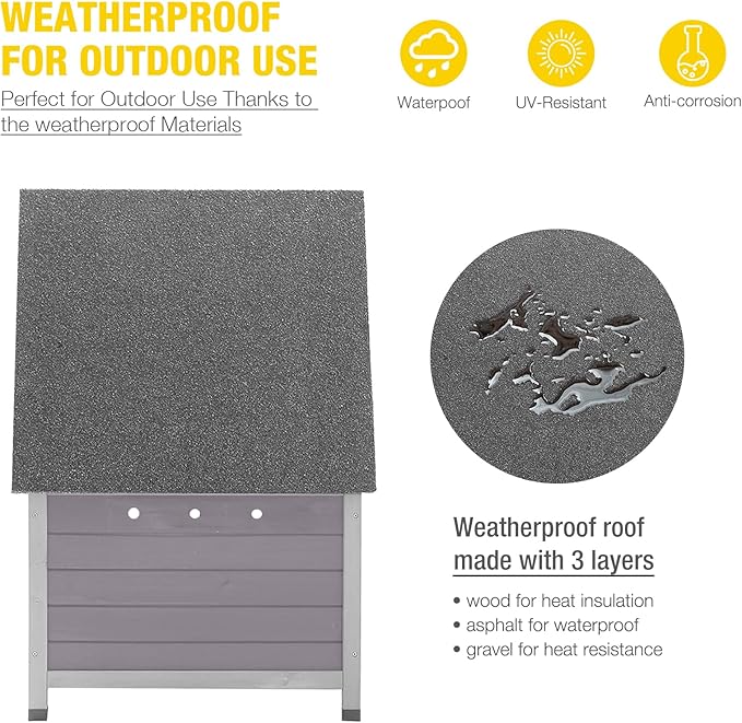 Cat House Outdoor Feral Kitty Houses with Curtain for Cats Insulated, Weatherproof Roof (Single-Deck)