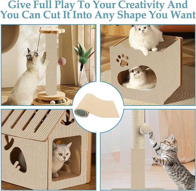 78.7"x15.8" Cat Scratching Mat - Trimmable Self Adhesive DIY Climbing Cat Scratcher Pad for Cat Tree Shelves and Post Cat Scratch Furniture Protector