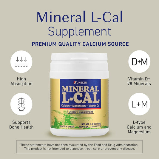 Mineral L-Cal Calcium with Vitamin D3, 4 Month Supply, Water Soluble Ball Format with Magnesium & Minerals, Fast Absorbing Calcium Magnesium D3 Supplement, 1,300 Balls per Bottle, 130g Each, Pack of 2