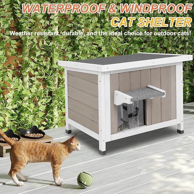 Outdoor Cat House for Feral Cats, Weatherproof Solid Wood Cat Shelter with Open Roof, Easy Assembly Shelter for Outdoor Cats and Small Animals, 22.44"x18.43"x17.52"