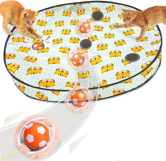 VIWIK Cat Toys for Bored Indoor Adult Cats, Interactive Automatic Motion Activated Kitten Ball Toy, Hide and Seek Mouse Catching Game, Low Noise Fast Rolling Ball in 4 Holes Play Mat