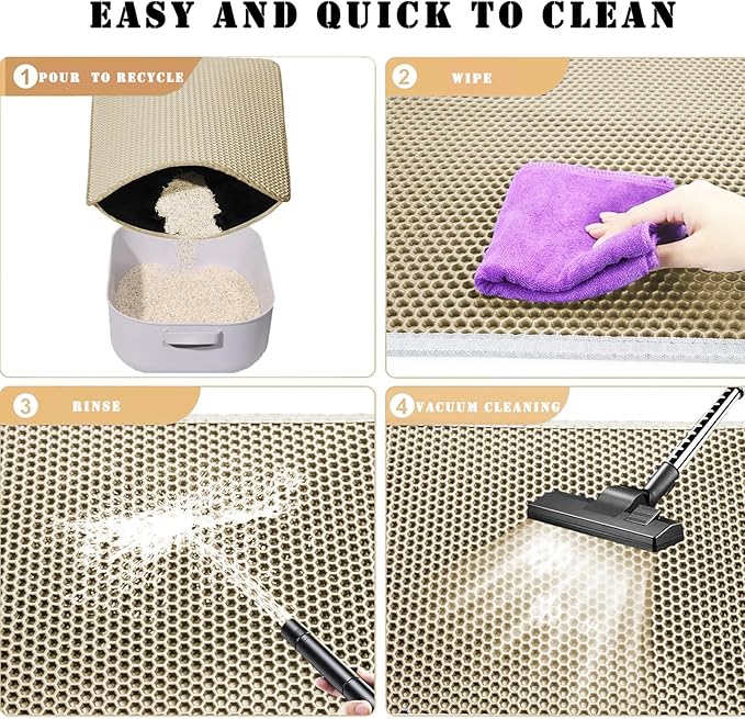 HCY&WLD Cat Litter Mat, Honeycomb Double Layer Cat Litter Trapping Mat, Waterproof Urine Proof Non-Slip, Scatter Control, Less Waste, Easier to Clean (Beige, 45" X 26")