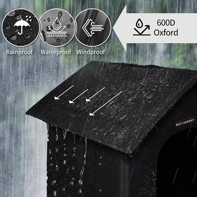 Rest-Eazzzy Cat House for Indoor and Outdoor in Summer,Feral Cat House Insulated with Mat,Clip and portable handle,Weatherproof and easy Installation,Bed for Kitten and Puppie,Never Blow Away(Black,M)