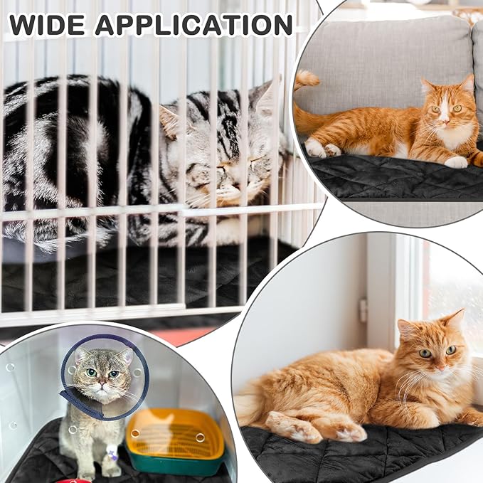 2 Pack Self Heating Cat Mat Self Warming Pet Pads Washable Kennel Mat Dog Crate Pad Reflects Body Heat Non Skid Cat Thermal Pads for Puppy Indoor Outdoor(Black,16 x 20 Inches)