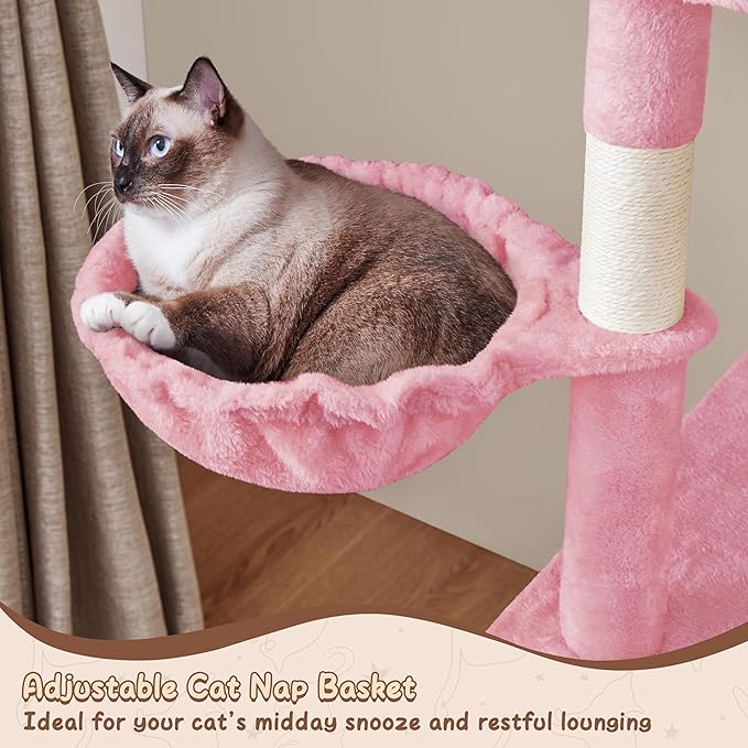 Yaheetech 63.5″ H Cat Tree, Multi Level Cat Tree Condo with Basket Hammock Scratching Post, Cat Furniture for Indoor Cats
