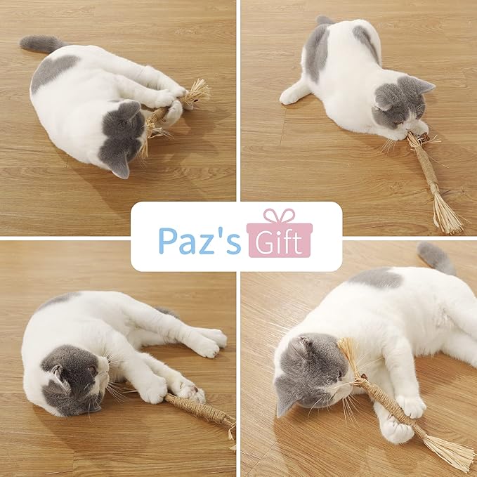 PAZ'S GIFT Cat Toys Catnip Toys Cat Kick Toy Natural Silvervine Catnip Sticks Kitten Teeth Molar Chew Toys, cat Indoor Toys Interactive cat Cleaning Teeth,Reduce Obesity and Loneliness 5-Pack