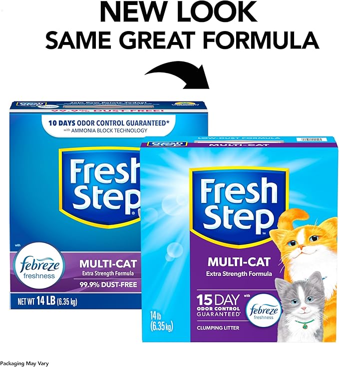 Fresh Step Clumping Cat Litter, Multi-Cat, Long Lasting Odor Control Kitty Litter with Activated Charcoal, Low Dust Formula, 14 lb