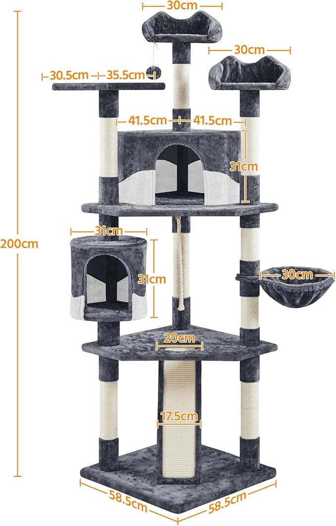Yaheetech 79in Multi-Level Cat Trees Indoor Cat Tower with Sisal-Covered Scratching Posts, Plush Perches and Condo for Kittens, Cats and Pets - Dark Gray and White