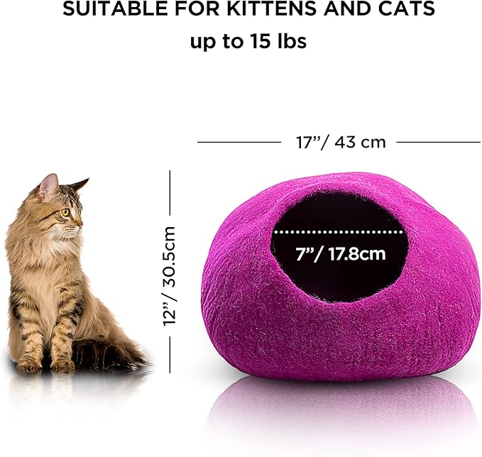 Woolygon Premium Wool Cat Cave Bed - Felt Cat Cave Handmade from 100% Merino Wool, Pet Friendly Felt Cat Bed for Indoor Cats and Kittens