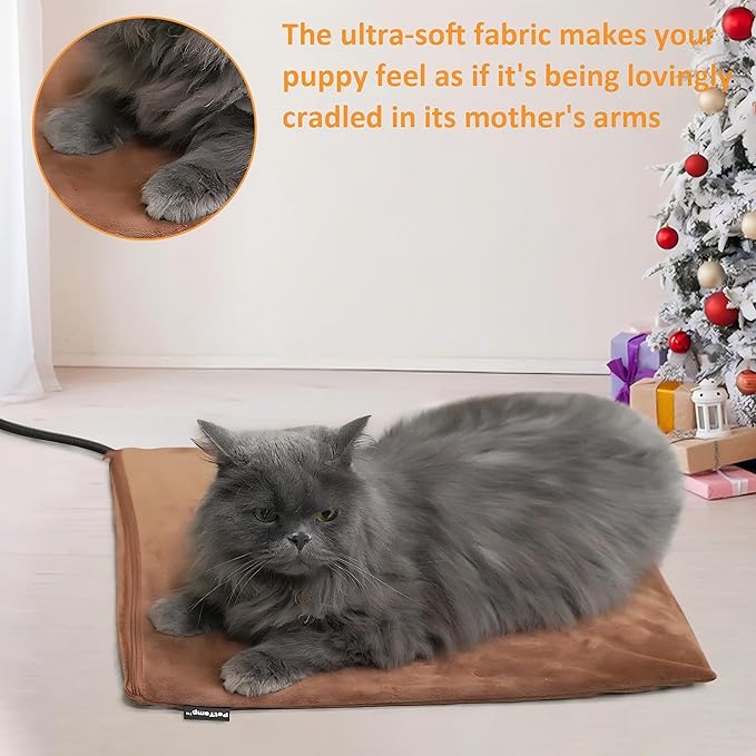 Pet Heating Pad for Cats and Dogs, Comfortable Heated Pet Bed, Waterproof Heated Pet Mat with 5 Adjustable Heat Levels, Timer & Auto Power-Off, Chew Resistant Cord, 16'' x 13''