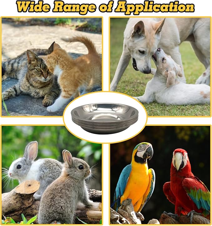 Hamiledyi 12 Pcs Stainless Steel Cat Bowls Replacement Whisker Fatigue Relief Cat Plates Pet Water Dish Shallow Kitten Bowls Pet Bowls for Dogs Cats or Other Small Animals (7.05 Inch Diameter)