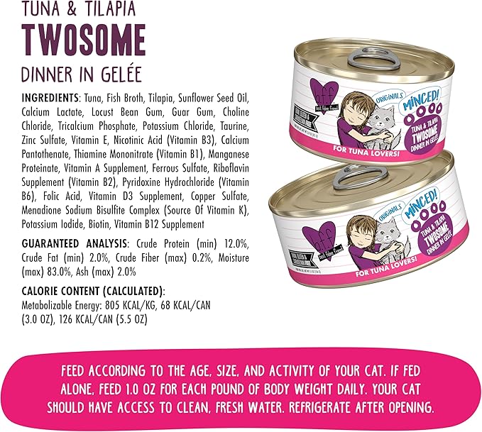 Weruva Best Feline Friend (B.F.F.) Tuna & Tilapia Twosome with Tuna & Tilapia in Gelée Cat Food, 5.5oz Can (Pack of 24)