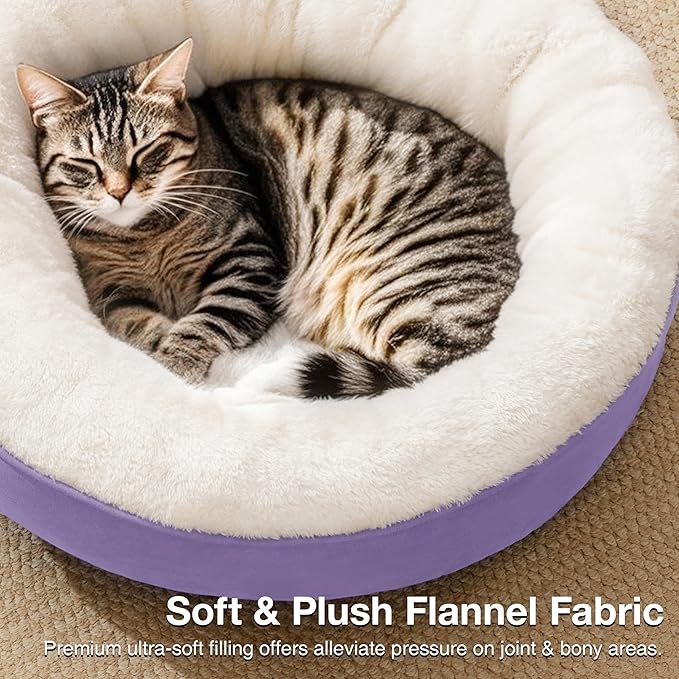 Love's cabin Round Donut Cat and Dog Cushion Bed, 20in Pet Bed for Cats or Small Dogs, Anti-Slip & Water-Resistant Bottom, Super Soft Durable Fabric Pet beds, Washable Luxury Bed Lavender