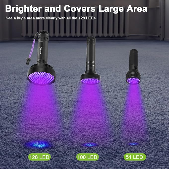 ESCO LITE Blacklight Flashlight 128 LED UV Flashlight, Upgraded Bright 395nm Handheld Ultraviolet Light for Pet Urine Detection, Scorpion Hunting