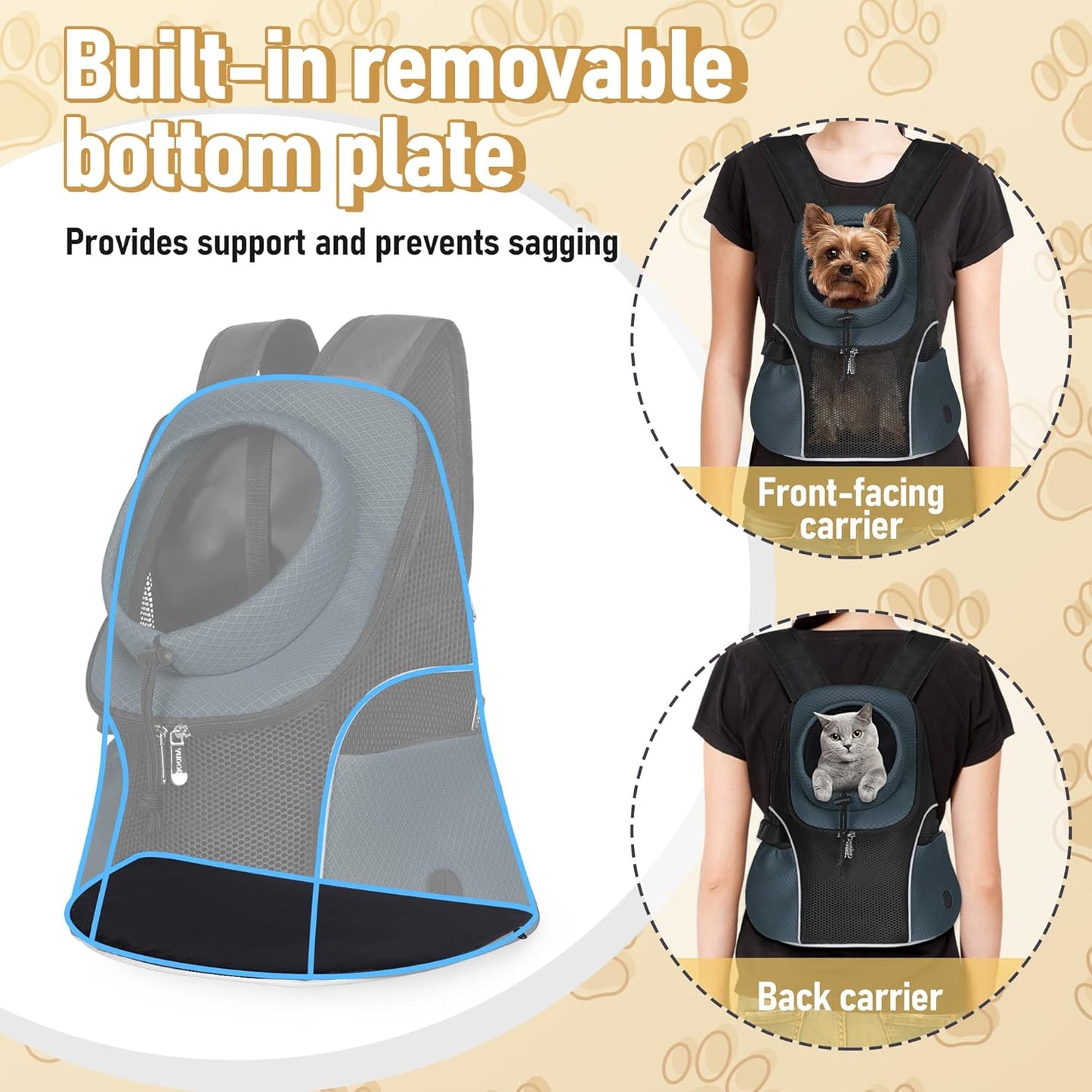 WOYYHO Pet Dog Carrier Backpack Small Dog Front Backpack Ventilated Mesh Dog Travel Back Pack with Safety Belt for Travel Hiking Cycling Outdoor Adventures (Size S: 2-4.5 lbs, Dark Gray)