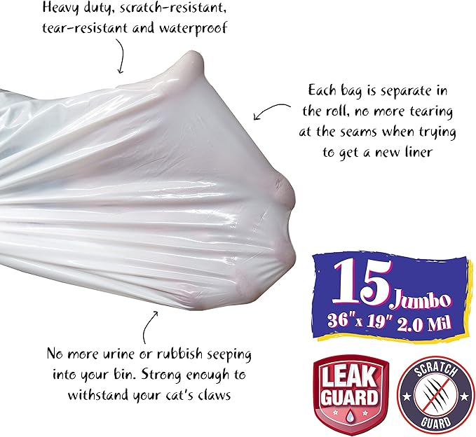 15 Count Fresh Kitty Litter Box Liners Super Thick, Durable, Easy Clean Up Jumbo Drawstring Scented Litter Pan Box Liners, Bags for Pet Cats