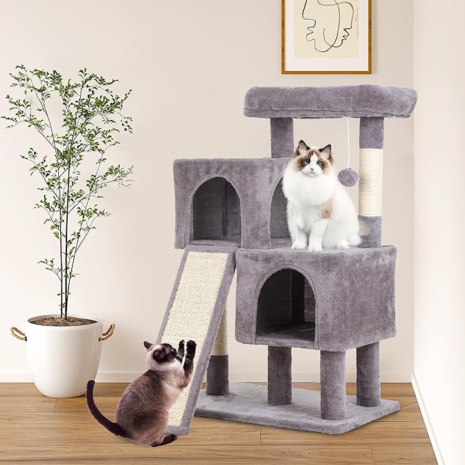 FDW Cat Tree for Indoor Cats 36 Inches Cat Tower Multi-Level Indoor Cat Play Condo House with Scratching Posts, Spacious Perch, Sisal Posts and Dangling Toys (Ashy)