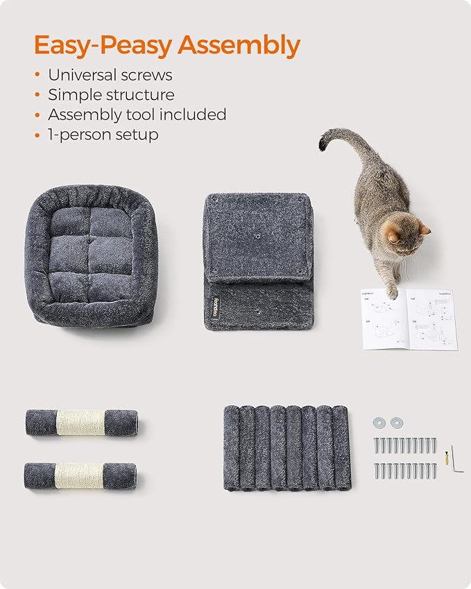 Feandrea Cat Tree, 26.4-Inch Cat Tower, S, Cat Condo for Kittens up to 7 lb, Large Cat Perch, 2 Cat Caves, Scratching Post, Smoky Gray UPCT611G01