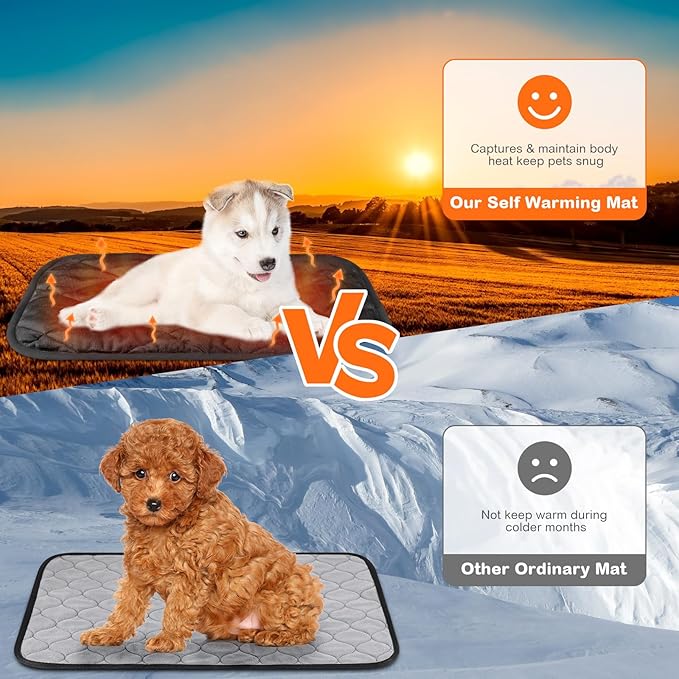 2 Pack Self Heating Cat Mat Self Warming Pet Pads Washable Kennel Mat Dog Crate Pad Reflects Body Heat Non Skid Cat Thermal Pads for Puppy Indoor Outdoor(Black,16 x 20 Inches)