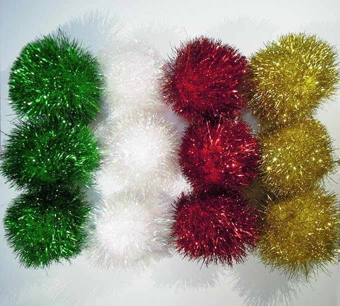 Bushy Sparkle Ball Cat Toy, Interactive Glitter Pom Pom Cat Toy Balls for Kittens, 24 Pack.