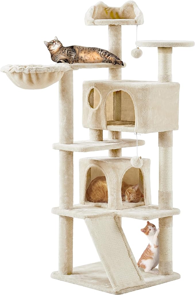 Topeakmart 57 inches Multi-Level Cat Tree Cat Condo with Scratching Posts Kittens Activity Tower Pet Play House Furniture