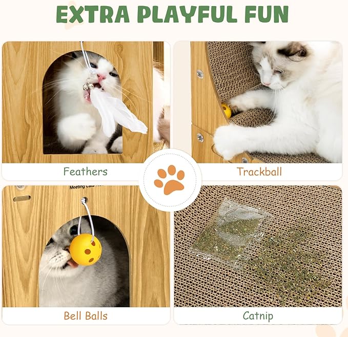 Cat Scratcher Pad for Indoor Cats, Cardboard Scratching Post Cat Scratch & Hideout with Box and Toy, Vertical Kitten Scratching Board House, Ideal for Cat to Scratch, Rest and Play