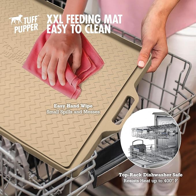 Tuff Pupper 28x20 Large Dog Feeding Mat for Food and Water | Dog Food Mats for Floors | Waterproof Dog Water Bowl Mat | Dog Placemats Pet Food Mat | Silicone Feeding Mat for Cats and Cat Bowls