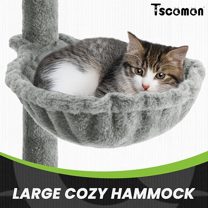 59 Inch Cat Tree Tower, Multi-Level Large Cat Tree for Indoor with Super Large Bed, Hammocks, Scratching Posts, Dangling Ball, Cat Furniture, Activity Center