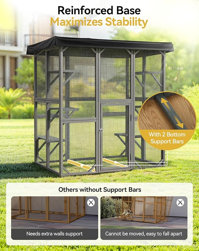 Catio Outdoor Cat Enclosure, 71" Large Cat House for Multiple Cats with Waterproof Roof, 3 Tier Cat Cage with 6 Platform for Patio, Yard, Graden