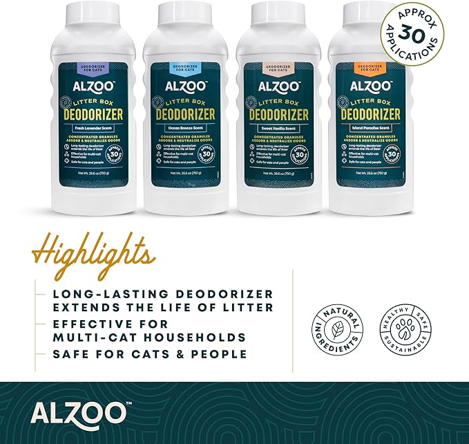Cat Litter Deodorizer, Concentrated Granules Absorb & Help Neutralize Odors, 100% Plant-Based Active Ingredients, Up to 30 Uses, Island Paradise Scent, 26.6 Oz.