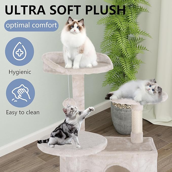 BestPet 70in Cat Tree Tower for Indoor Cats,Multi-Level Cat Furniture Activity Center with Cat Scratching Posts Stand House Cat Condo with Funny Toys for Kittens Pet Play House (Cream, 70in)