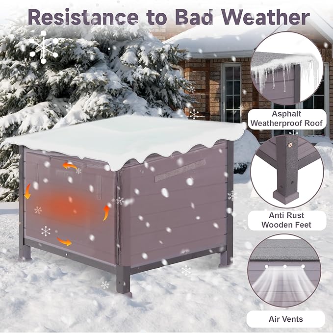Insulated Cat House Outdoor, Wooden Feral Cat Shelter Weatherproof with Thickened Insulated Liner Keep Warm in Winter for Intdoor Cats, Dogs