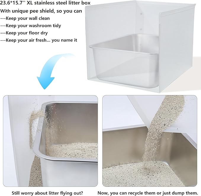 2Pcs Large Cat Litter Box, Stainless Steel Metal Box for Cats, XL Kitty Litter Box with Enclosure, Premium Odor-Free Design
