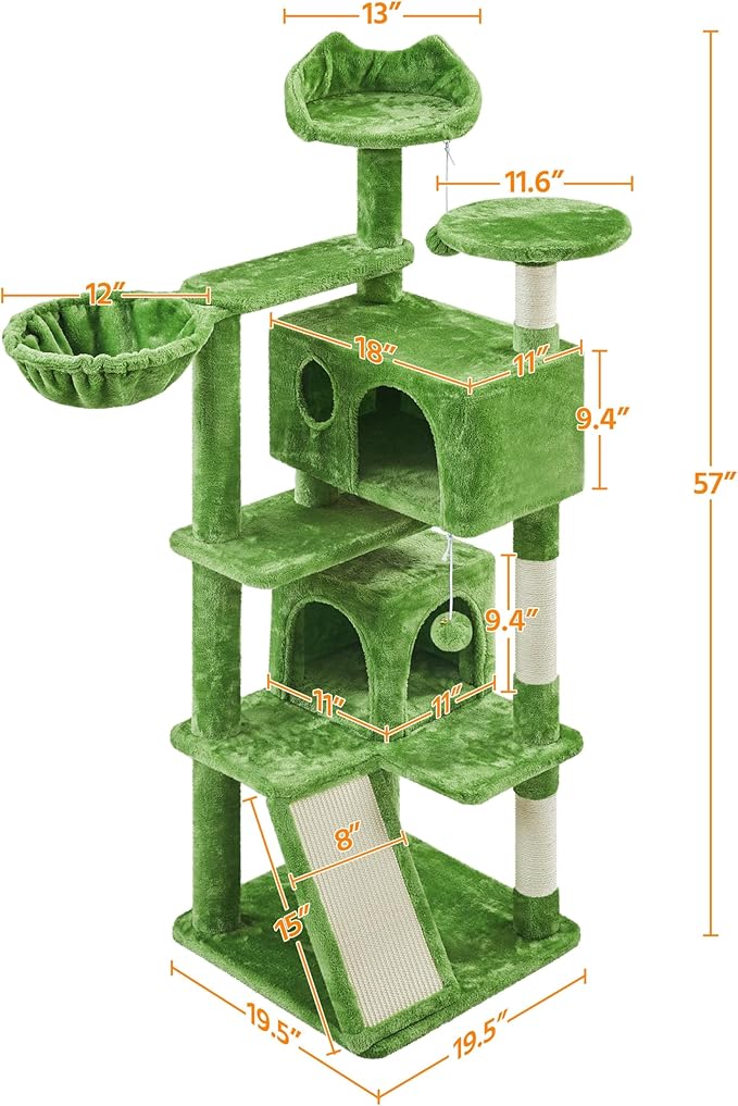 Topeakmart Cat Tree, 57in Cat Tree Tower for Indoor Cats with Basket Top Perches Sisal Scratching Board and Dalling Ball, Cat Activity Center for Kittens