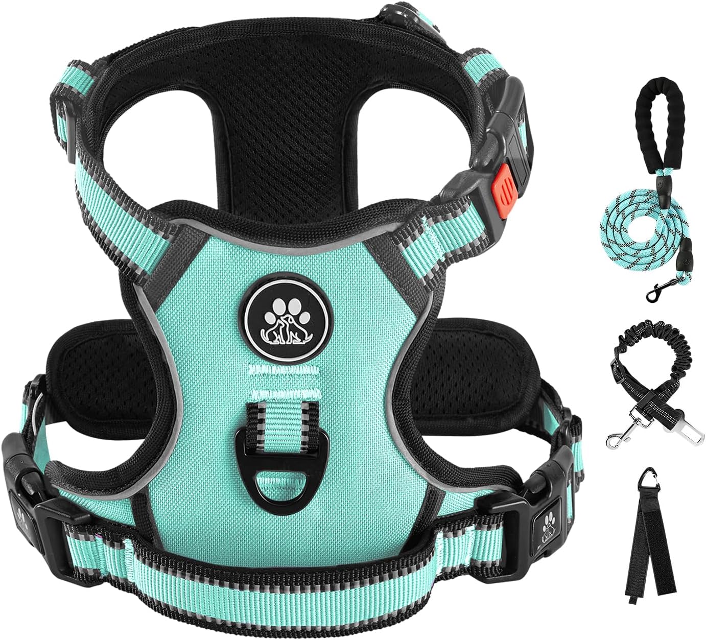 IVY&LANE No Pull Dog Harness with Leash Set, Reflective No Choke Pet Vest,Adjustable Oxford Dog Vest Harness with Easy Control Handle for Large Dogs (Turquoise,XL)